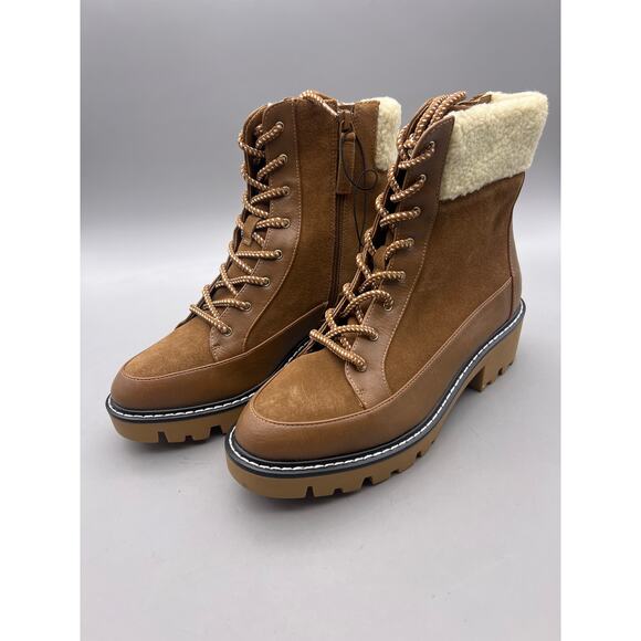 Violet & Red Alexa Womens Brown Suede Shearling Side Zip Combat Boots Size 8.5 M - Picture 3 of 9